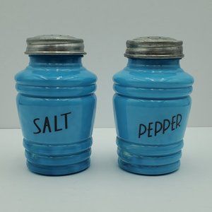 Ribbed Beehive Blue Swirl Glass Salt & Pepper Shakers